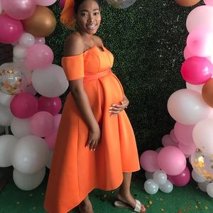 Vibrant Orange Off The Shoulders Dress